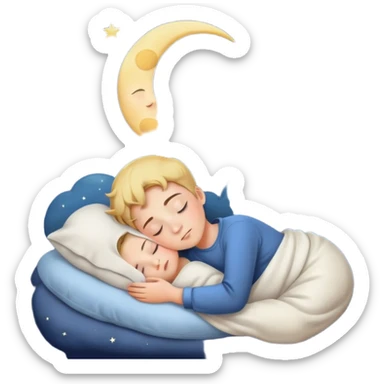 boy sleeping with Z symbols stars and moon in night sky sticker