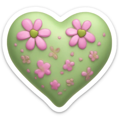 pistachio green Color heart decorated with pink flowers sticker