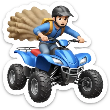 man riding an ATV, dynamic action pose, off-road vehicle, dust trail, 3D cartoon, mobile game icon style, clean background, no text, no watermark

 sticker