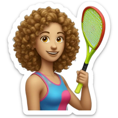 Photo-real-curly girl-playing padel sticker
