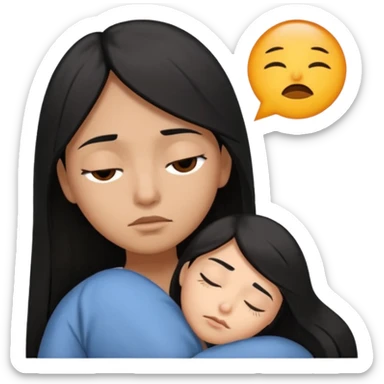 character has light brown skin and straight, long black hair with wide brown eyes. Sleepy tired. sticker