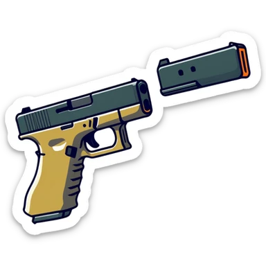 Glock 17 handgun with a switch sticker