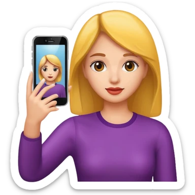 mirror reflection woman holding her phone having selfie sticker
