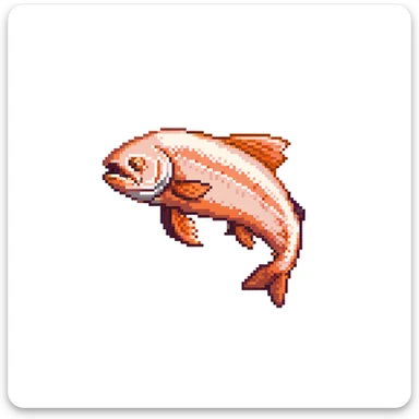 Minecraft salmon fish item texture, eye pointing down-left at 45-degree angle, orange-pink color, simple square texture, pixel art style sticker