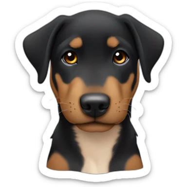 Sleeping black and brown beauceron puppy with white chest and chin sticker