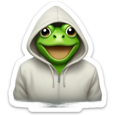 frog wearing a hoodie with horns sticker