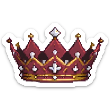 maroon crown with black, gold, and white accents, sparkling effect, pixel art style sticker