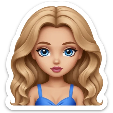 girly bratz baddie, beautiful blue eyes, bratz makeup, long light brown wavy hair sticker
