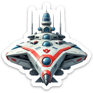 Massive futuristic Russian mothership with prominent flag colors, intimidating weapons sticker