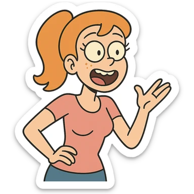 cartoon-style girl with exaggerated features and bright colors sticker