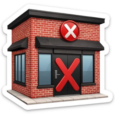 restaurant building with red X mark, failed inspection sticker