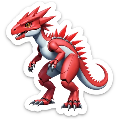 Spiky Cool Edgy Futuristic shiny colorful Digimon-Fakemon-Guilmon-Velociraptor-Mecha full body  sticker