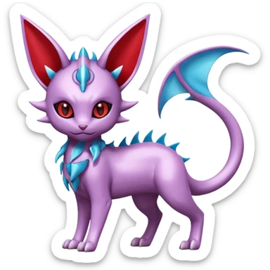 Mechanical Miraidon-Espeon-Mewtwo-Vaporeon-Fakémon-hybrid-creature (full body)  with red eyes and intricate markings sticker