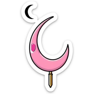 Sailor Moon's Crescent Moon Stick, a pink wand with a gold crescent moon on top and a circular silver gem in the center sticker