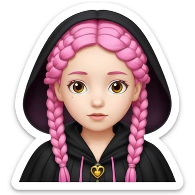 pink braids hair kid girl, white skin, wear black cloak sticker