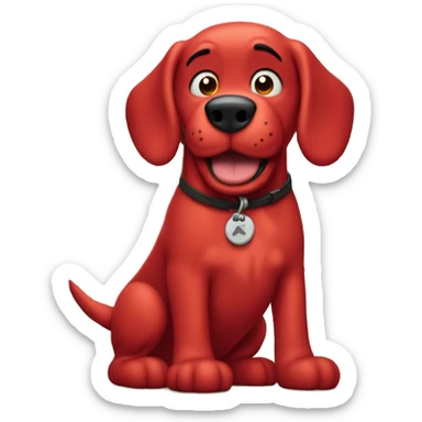 Clifford the big red dog next to a tree sticker