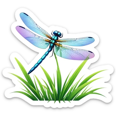 A dragonfly is flying over the field. sticker