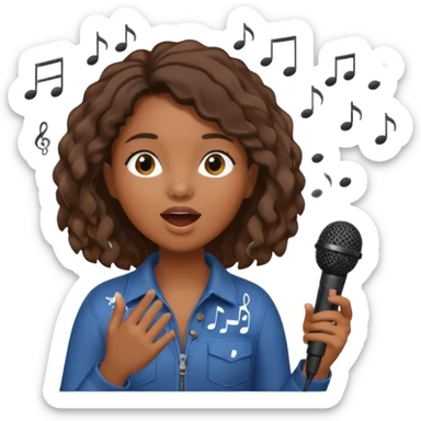 African American girl singing with microphone in her hand Abe music notes everywhere floating around sticker