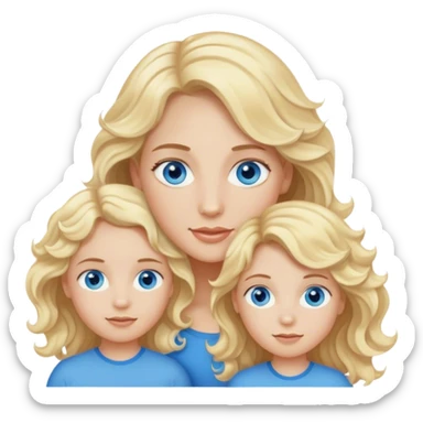 Wavy blonde hair mom with blond hair blue eyes boy and girl twins sticker