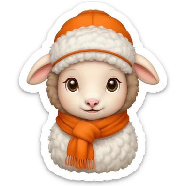 baby sheep with orange scarf and brown hat sticker