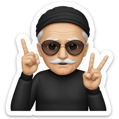Some white old guy with a mask on and black shades with it also holding up the middle fingers sticker