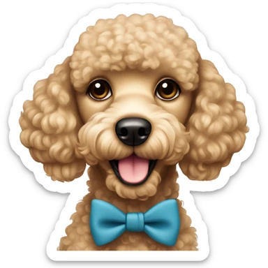 Beige tan poodle with small round face black eyes and a bowtie  sticker