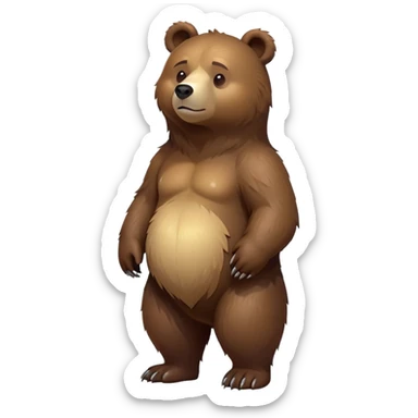 cinematic-[bear]-realistic-full-body-standing-emoji,-tail-tucked-close,-head-tilted-dramatically,-thick-[brown]-fur,-simplified-yet-realistic-focused-features,-highly-detailed,-glowing-with-an-almost-sarcastic-glow sticker