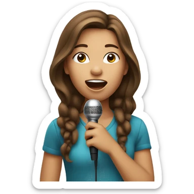 Girl with brown hair singing with microphone sticker