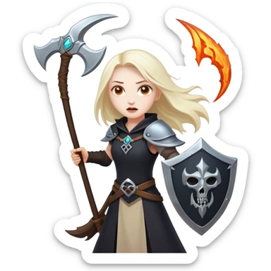 Necromancer girl with scythe and shield, beating a mage sticker