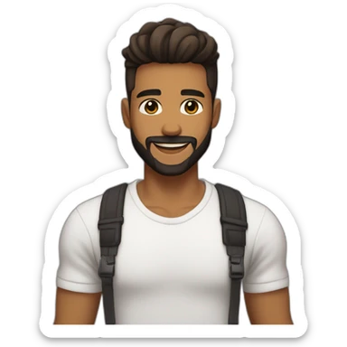 caramel brown skin male, black haircut hair with a skin fade haircut, good beard, white teeth, black t shirt approximately 32 years old, good beard, chest up, confident sticker