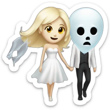 a blondie girl and a bald guy dressed as a ghost going both to a party sticker