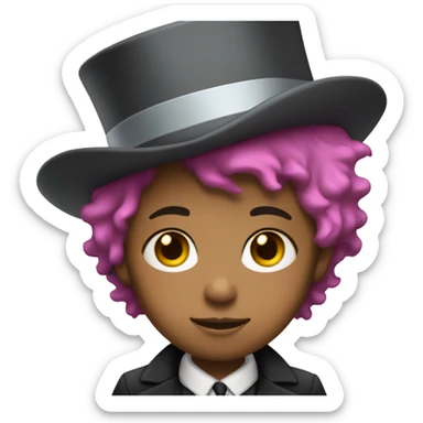 Nonbinary kid with rainbow hair with brown eyes and eyelashes and very light Brown skin.  and top hat  sticker