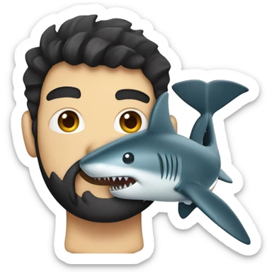 Caucasian man with black hair and with beard snorkelling being bitten by a shark sticker
