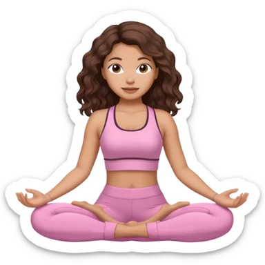 Latina yoga girl light pink clothes, chocolate brown wavy hair sticker