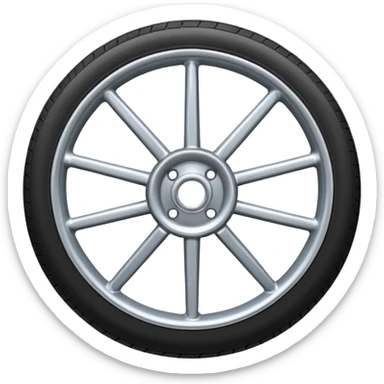 Realistic front-view wheel with perfectly symmetrical design, evenly spaced straight spokes, equal distance between each spoke, centered composition, smooth metallic texture, clean edges, no background. sticker