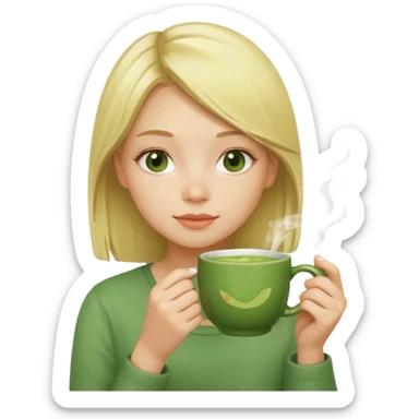 Chica rubia tomando un té matcha sticker