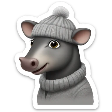 Tapir with grey beanie sticker