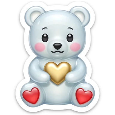 white gummy bear with gold heart kawaii  sticker
