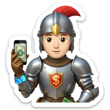 Knight with helmet holding phone and money neutral skin colour sticker