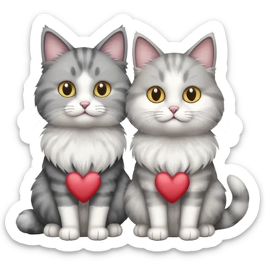 a very fluffy grey and white cat sitting next to another cat sticker