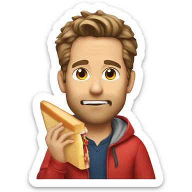 Ryan Reynolds wearing a red hoodie while eating a sandwich sticker