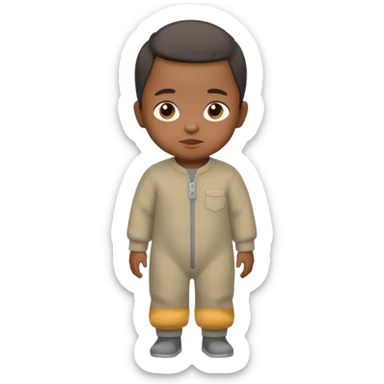 Black baby with straight face in a grey jumpsuit sticker