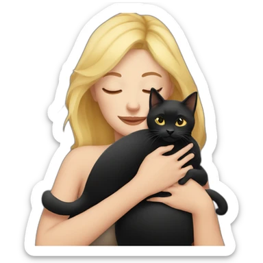 blond woman cuddles black cat sticker