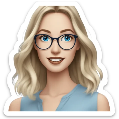 Shoulder length Balayage pale model lady with glasses and blue eyes happy  sticker