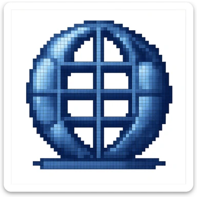 Add more 3D depth and realism to this network globe icon, enhance shading, lighting, and subtle reflections, keep pixel art influence, and maintain a transparent background. sticker