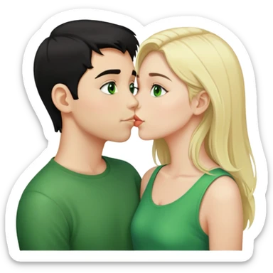 Kissing couple of boy with short black hair and green eyes and blonde girl with long hair sticker