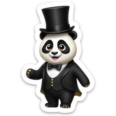 a panda in a tux with a golden top hat sticker