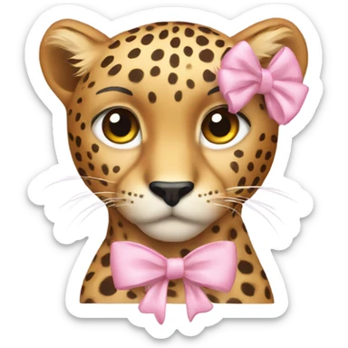 Cheetah with a light pink bow on its head sticker