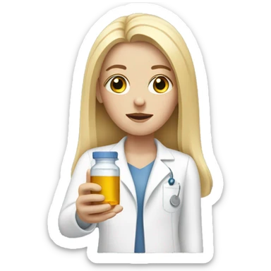 White lady with long blonde hair giving herself a shot of medicine sticker