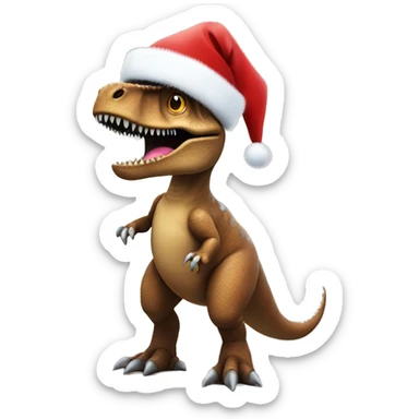 T-Rex wearing Santa hat with Christmas lights strung around body sticker